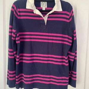 Preppy Navy and Pink Striped Rugby Shirt